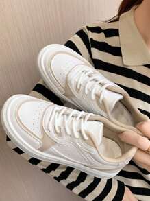 Two Tone Lace-up Front Skate Shoes - White - View 3
