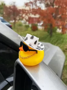 1pc Cartoon Duck Design Car Ornament, Rubber Duck - Multicolor - View 1