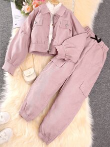Zwischen Jacke und Cargohose für Mädchen mit Klappendetail und Bischofsärmeln