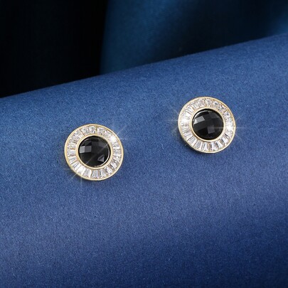 Cubic Zirconia Decor Stud Earrings