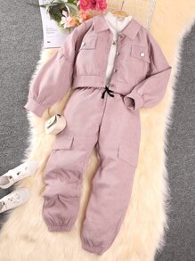 Zwischen Jacke und Cargohose für Mädchen mit Klappendetail und Bischofsärmeln