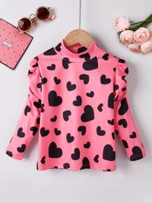 Toddler Girls Heart Print Mock Neck Tee - Pink - View 1
