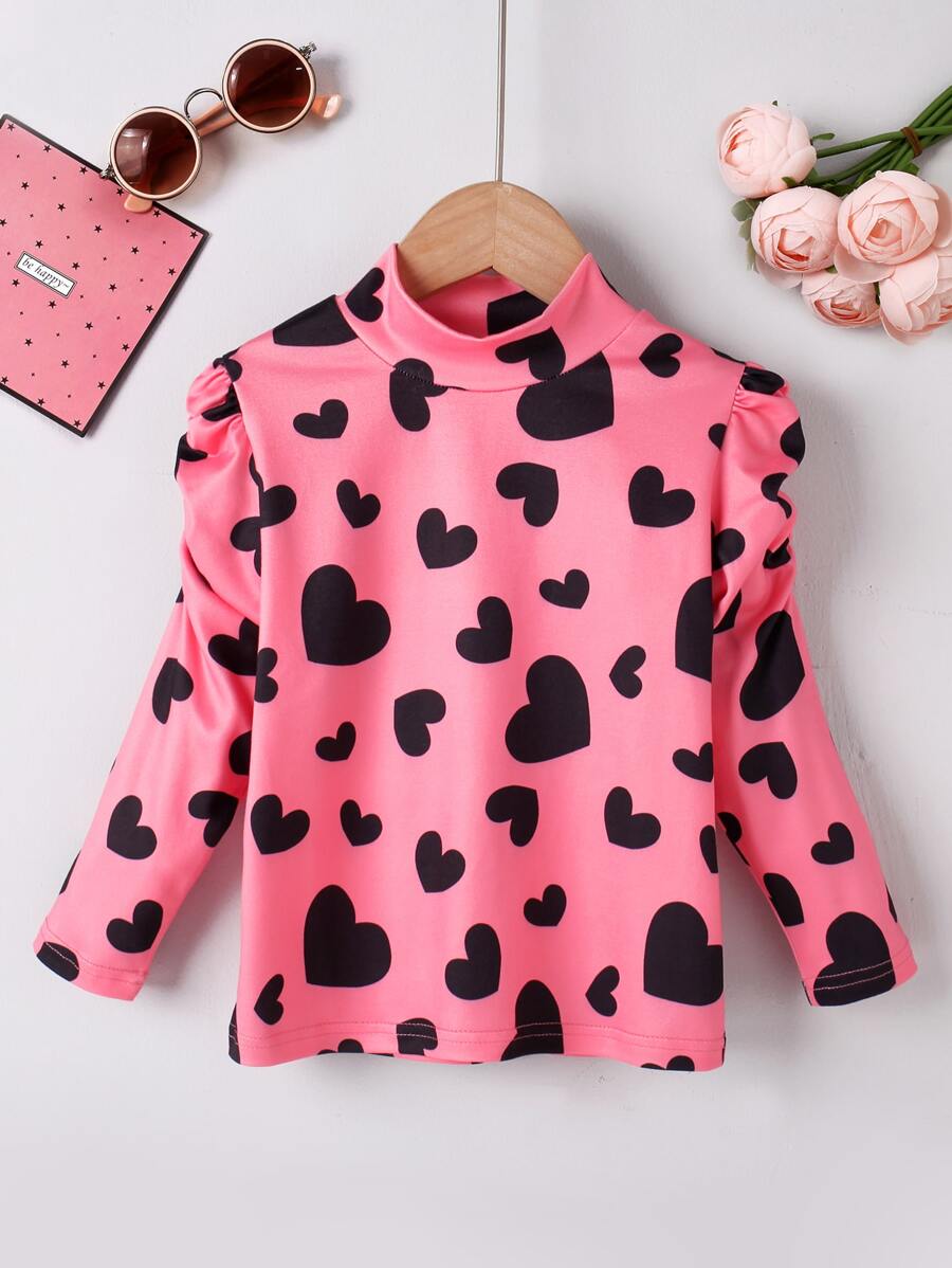 Toddler Girls Heart Print Mock Neck Tee - Pink - View 1