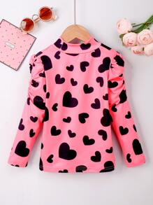 Toddler Girls Heart Print Mock Neck Tee - Pink - View 2