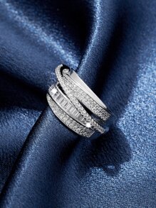 1pc Cubic Zirconia Decor Ring Copper Jewelry - Silver - View 1