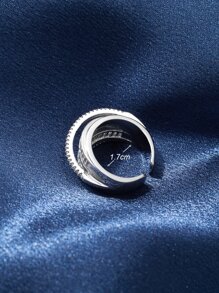 1pc Cubic Zirconia Decor Ring Copper Jewelry - Silver - View 3