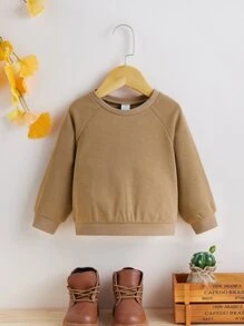 SHEIN 嬰兒素色圓領運動衫 - 卡其色 - 查看 1