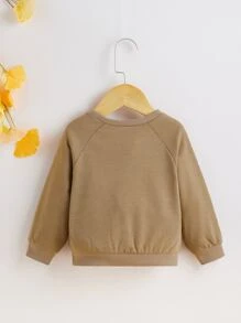 SHEIN 嬰兒素色圓領運動衫 - 卡其色 - 查看 2