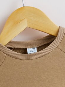 SHEIN 嬰兒素色圓領運動衫 - 卡其色 - 查看 3