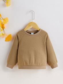 SHEIN 嬰兒素色圓領運動衫 - 卡其色 - 查看 4
