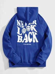 Manfinity VCAY Men Slogan Graphic Drawstring Hoodie, For Fall Winter - Blue - View 5