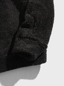 Manfinity VCAY 男士抽繩細節毛絨帽衫 - 黑色 - 查看 3