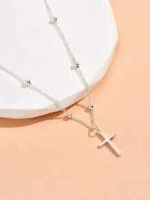 Cross Pendant Necklace - Silver - View 2