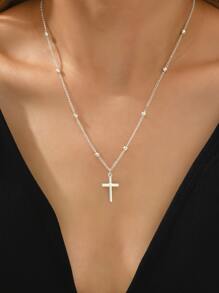 Cross Pendant Necklace - Silver - View 3