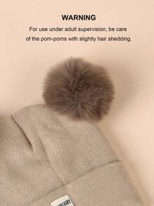 嬰兒1入組長毛絨球裝飾帽和1入組字母圖案圍巾 - 卡其色 - 查看 5