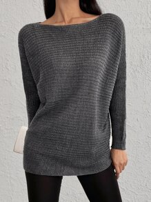 EURMUSE Boat Neck Batwing Sleeve Jumper - Dark Grey - View 3