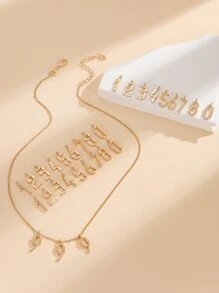 Number Charm Necklace & 27pcs Pendant - Yellow Gold - View 1
