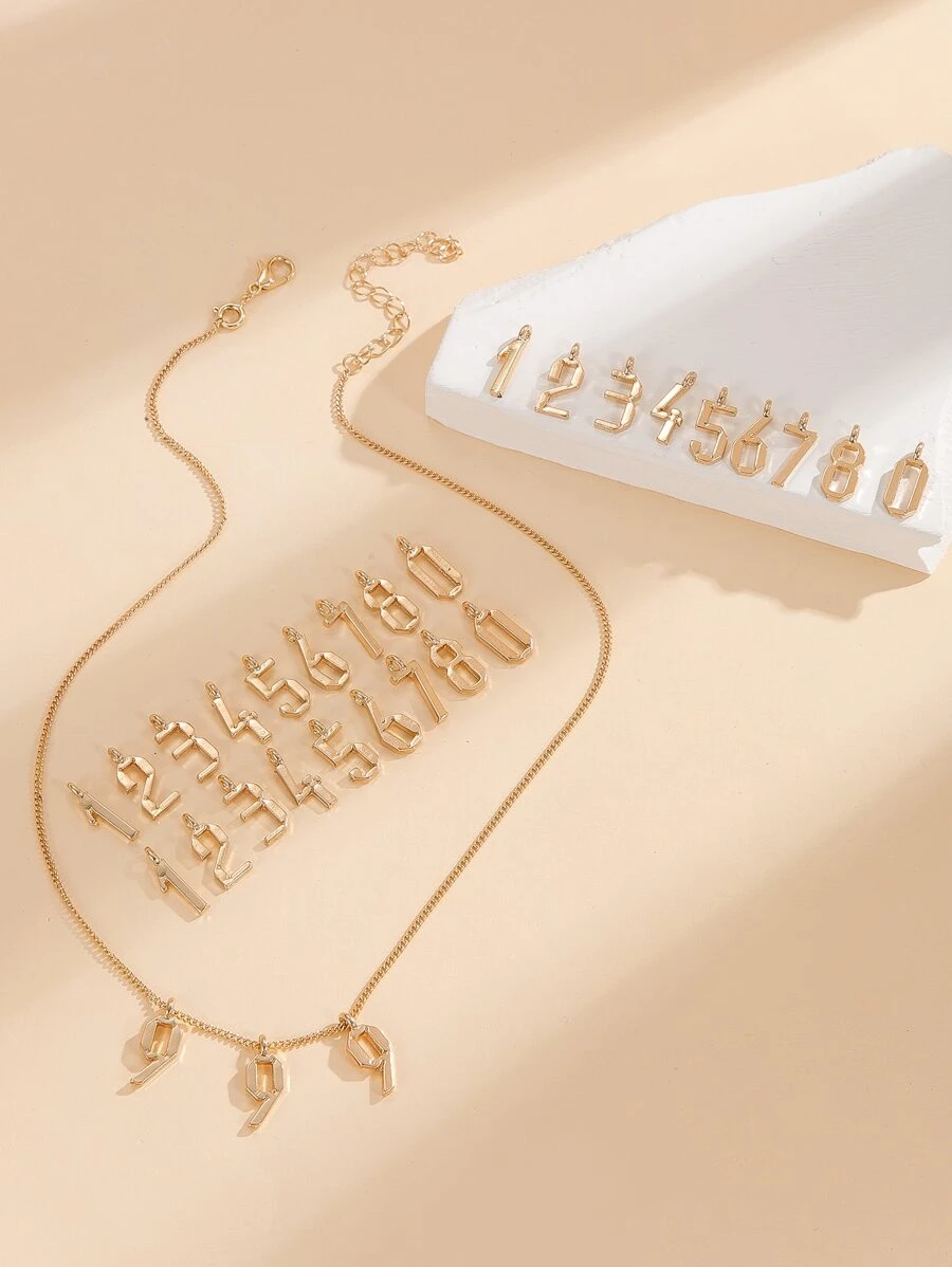 Number Charm Necklace & 27pcs Pendant - Yellow Gold - View 1