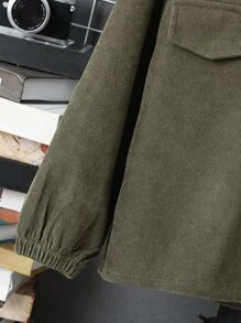 SHEIN Bộ hai mảnh Trai Nút màu trơn Giải trí - xanh quân đội - Xem 4