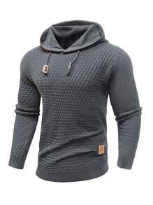 Manfinity Homme Hombres Jersey con diseño de parche con cordón con capucha - Gris Oscuro - Ver 1