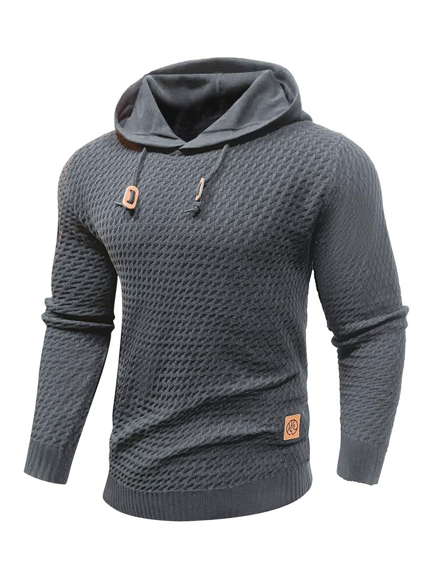 Manfinity Homme Hombres Jersey con diseño de parche con cordón con capucha - Gris Oscuro - Ver 1