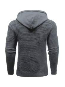 Manfinity Homme Hombres Jersey con diseño de parche con cordón con capucha - Gris Oscuro - Ver 2