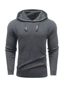 Manfinity Homme Hombres Jersey con diseño de parche con cordón con capucha - Gris Oscuro - Ver 3