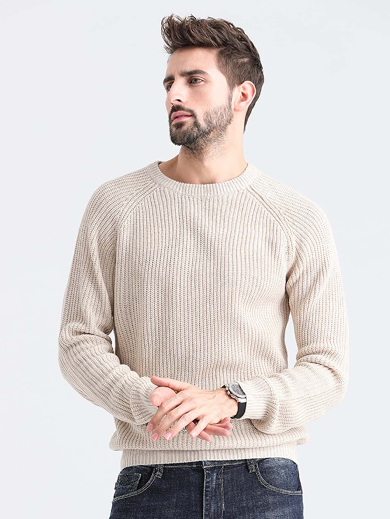 Manfinity Men Raglan Sleeve Ribbed Knit Sweater | SHEIN USA