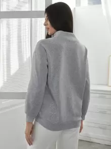 INAWLY Heart Print Half Zip Drop Shoulder Sweatshirt,Long Sleeve Tops Graduation,Back To School,Graduation,Teacher For Women,Back To School Pullover Fall Sweatshirt - Light Grey - View 2