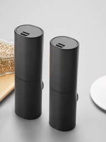 电动盐和胡椒研磨器 2 件套，自动操作盐胡椒研磨器套装，粗细度可调，电池供电，LED 灯，电动盐和胡椒研磨器套装，电池供电胡椒研磨器带 LED 灯，单手操作，粗细度可调，盐和胡椒，单手操作 - 黑色
