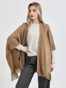 Fringe Trim Shawl - Camel - View 4