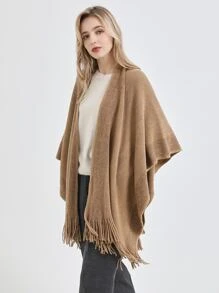 Fringe Trim Shawl - Camel - View 3