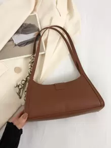 鱷魚壓紋圍巾和搭扣裝飾法棍包 - 棕色 - 查看 3