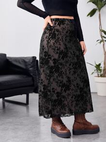 SHEIN Essnce 大碼印花網紗覆蓋半身裙