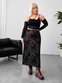 SHEIN Essnce 大碼印花網紗覆蓋半身裙