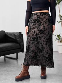 SHEIN Essnce 大碼印花網紗覆蓋半身裙