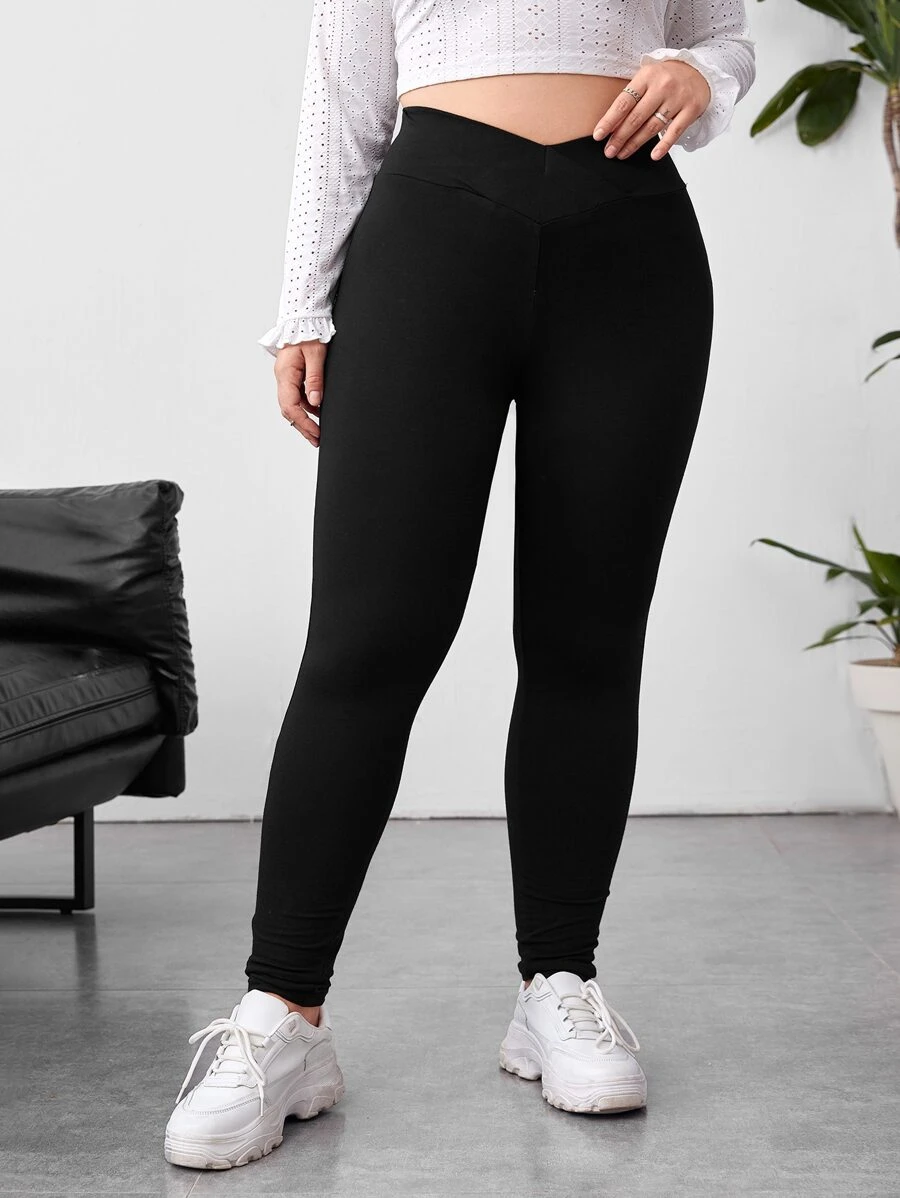 SHEIN EZwear Plus Solid High Waist Leggings - Black - View 1
