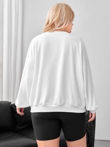 SHEIN EZwear Áo nỉ Plus Size Con số Slogan Giải trí - trắng - Xem 2
