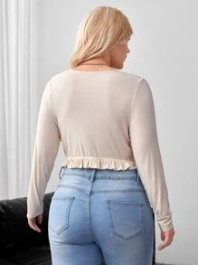 SHEIN Essnce Top con cordón delantero bajo con fruncido - Beis - Ver 2