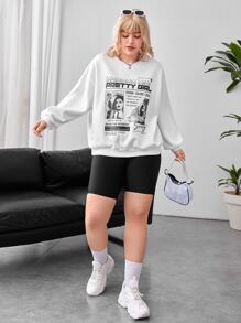 SHEIN EZwear Áo nỉ Plus Size Con số Slogan Giải trí - trắng - Xem 3