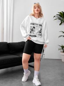 SHEIN EZwear Áo nỉ Plus Size Con số Slogan Giải trí - trắng - Xem 4