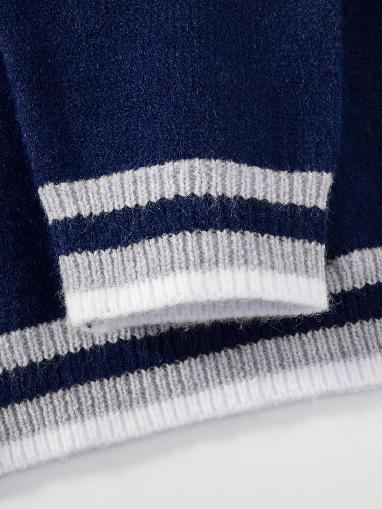 Manfinity Homme פסים תלמיד מכינה סריג לגבר - כחול נייבי - ראה 3