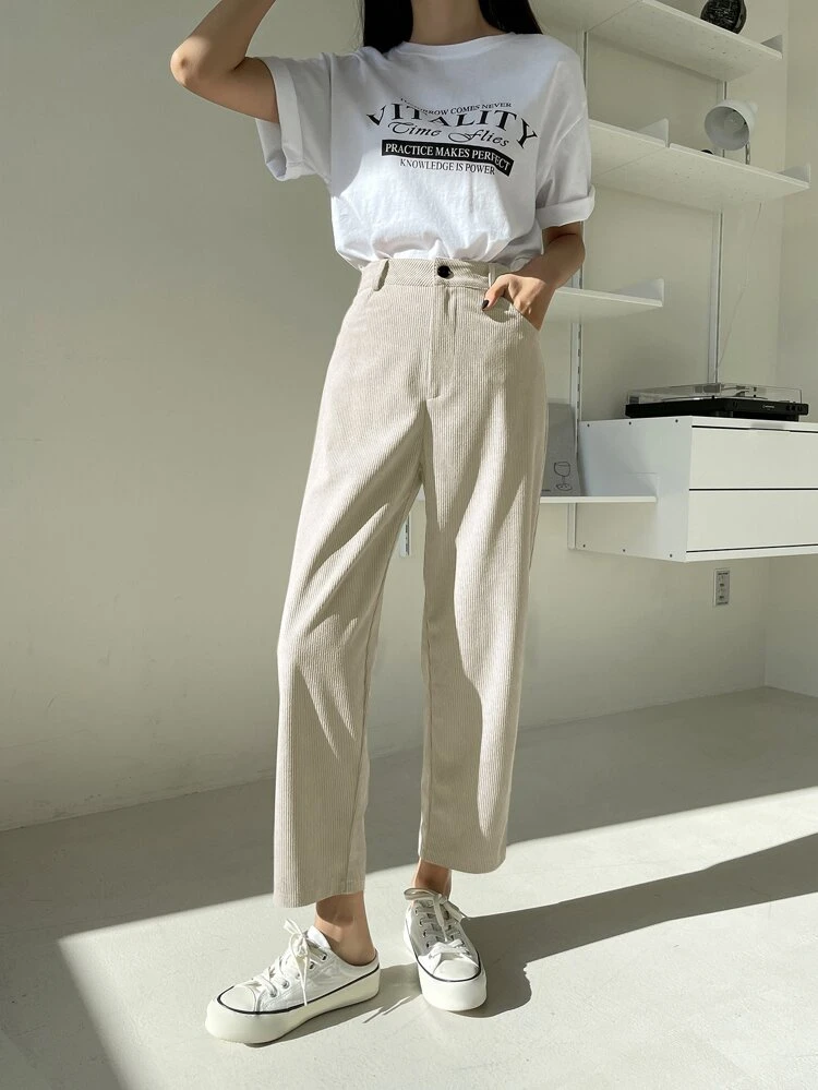 High Waist Corduroy Straight Leg Pants,Women Dress Pants Fall,Winter