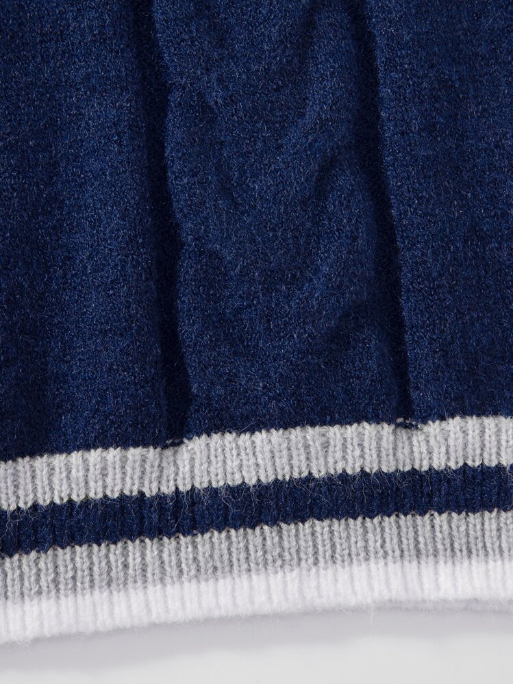 Manfinity Homme פסים תלמיד מכינה סריג לגבר - כחול נייבי - ראה 7