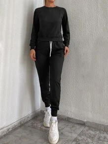 RueChic 插肩袖套头衫和抽绳腰部运动裤 - 黑色 - 查看 5