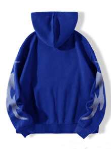 SHEIN Unity 蝴蝶圖案拉鏈開襟加絨內裏連帽衫 - 藍色 - 查看 2