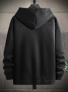 Aesthetic Post--Men Letter Graphic Kangaroo Pocket Drawstring Hoodie - Black - View 2