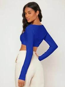 SHEIN BASICS Top corto de cuello scoop unicolor - azul real - Ver 6