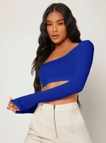 SHEIN BASICS Top corto de cuello scoop unicolor - azul real - Ver 5