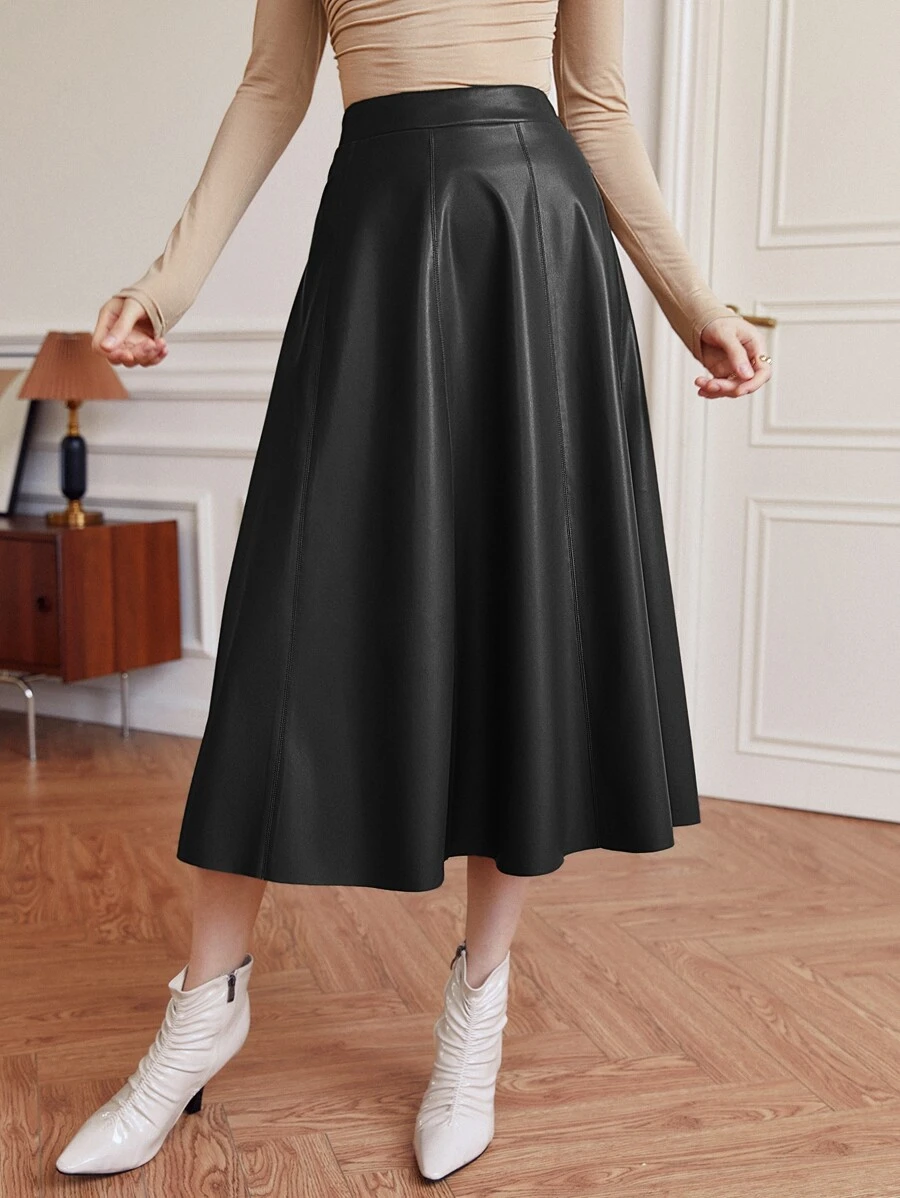 BizChic 高腰PU皮革喇叭半身裙